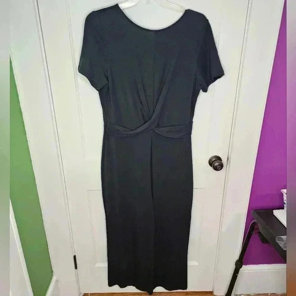 Garnet Hill Large Jumpsuit Black Tencel Crossover Front Deep V Back Wide Leg